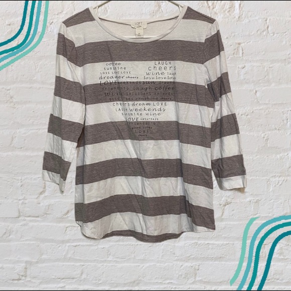 LOFT Tops - Loft, heart graphic t-shirt, Gray/white, medium